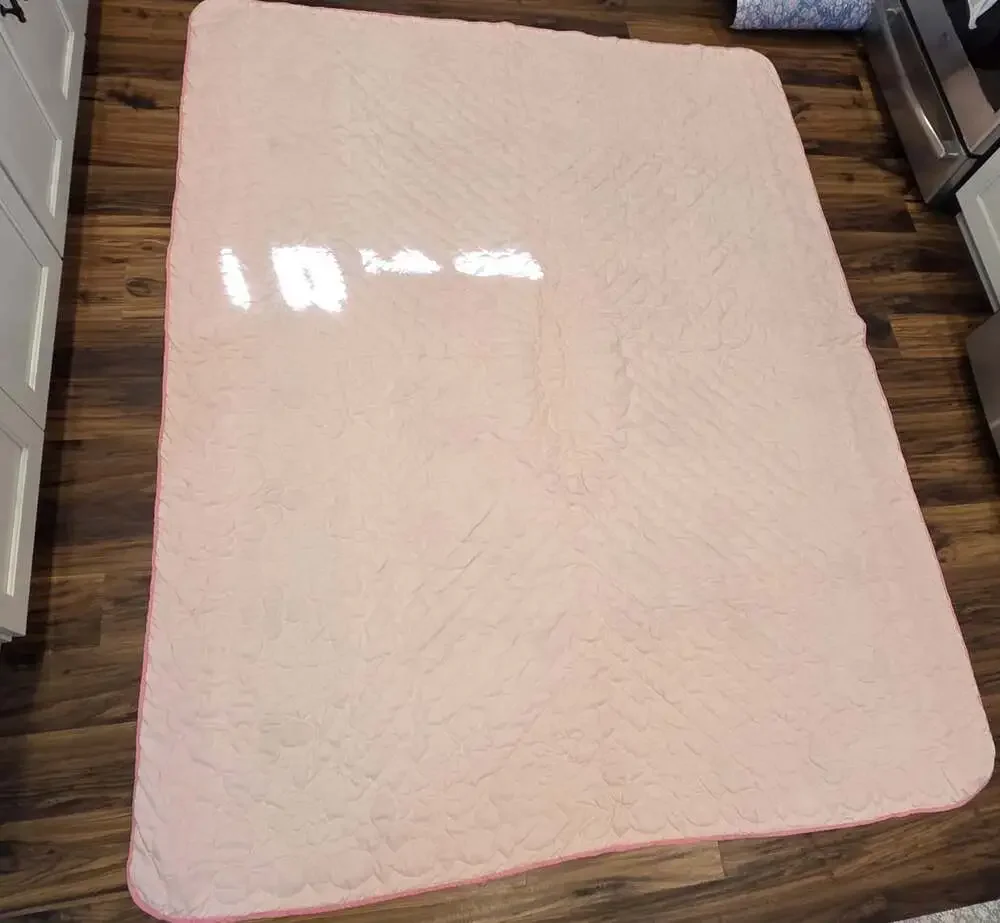 Vtg Hand Embroidered Rose Quilt Bedspread Twin 92x72 Pink Cross Stitch Floral